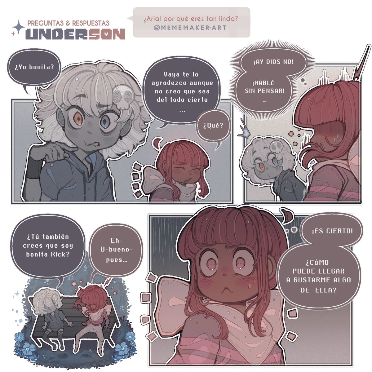 Mememak04554938's tweet photo. Hi hi gente ✨
Nuevamente contestando sus Preguntas y Respuestas de Tumblr 

#undertale #Underson #undertaleau #mememakerart #comic #myart #digitalart #arial #rick #arialxrick https://t.co/MgFzFqoIht