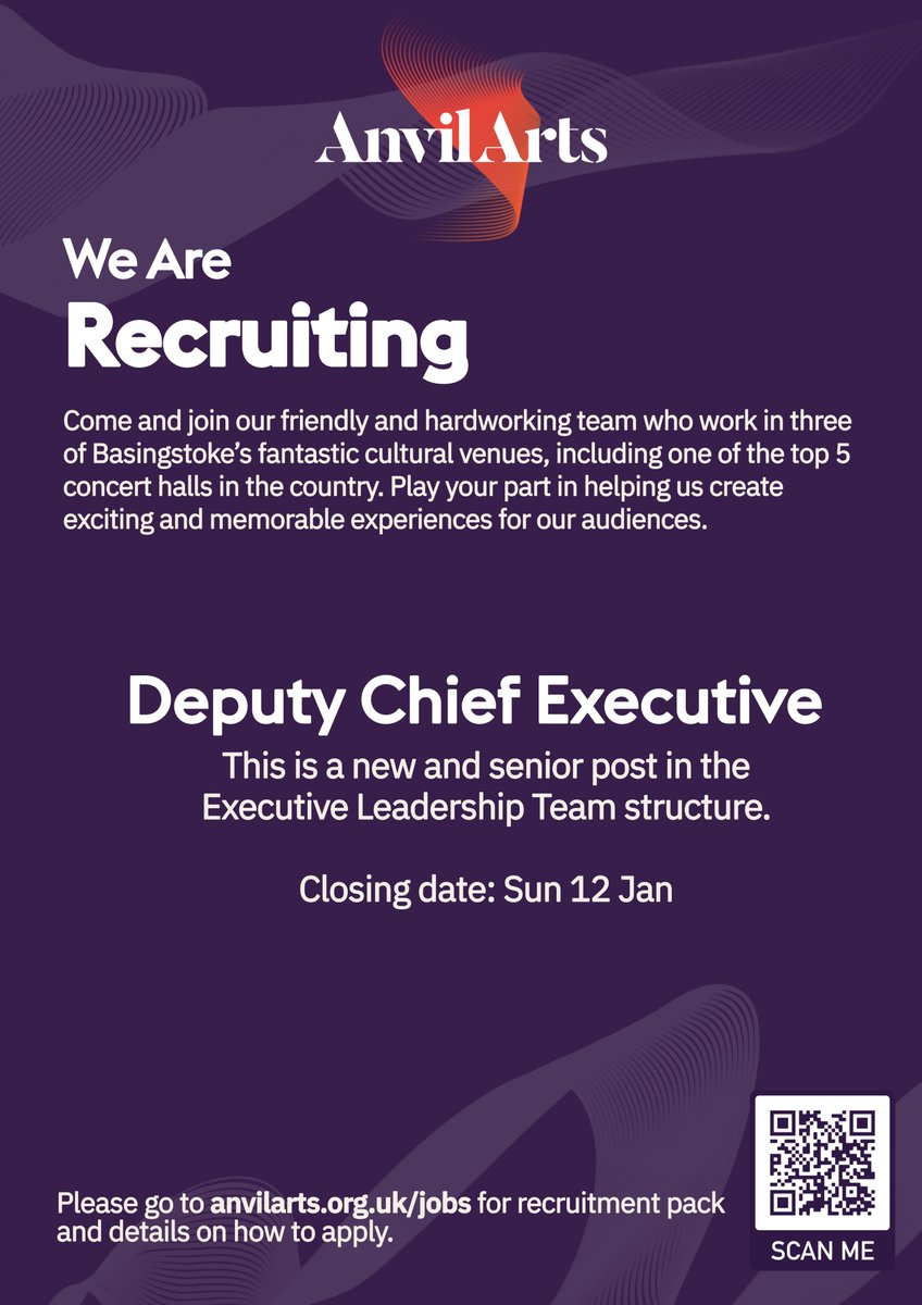 Anvil Arts (@anvilarts) on Twitter photo 📢 Job Vacancy! 📢
We are looking for a Deputy Chief Executive to join our team.
More info: anvilarts.org.uk/job
<a href="/CharismaRecruit/">Charisma Recruitment</a> #AnvilArts #Basingstoke #ArtsJobs 📢 Job Vacancy! 📢
We are looking for a Deputy Chief Executive to join our team.
More info: anvilarts.org.uk/job
<a href="/CharismaRecruit/">Charisma Recruitment</a> #AnvilArts #Basingstoke #ArtsJobs
