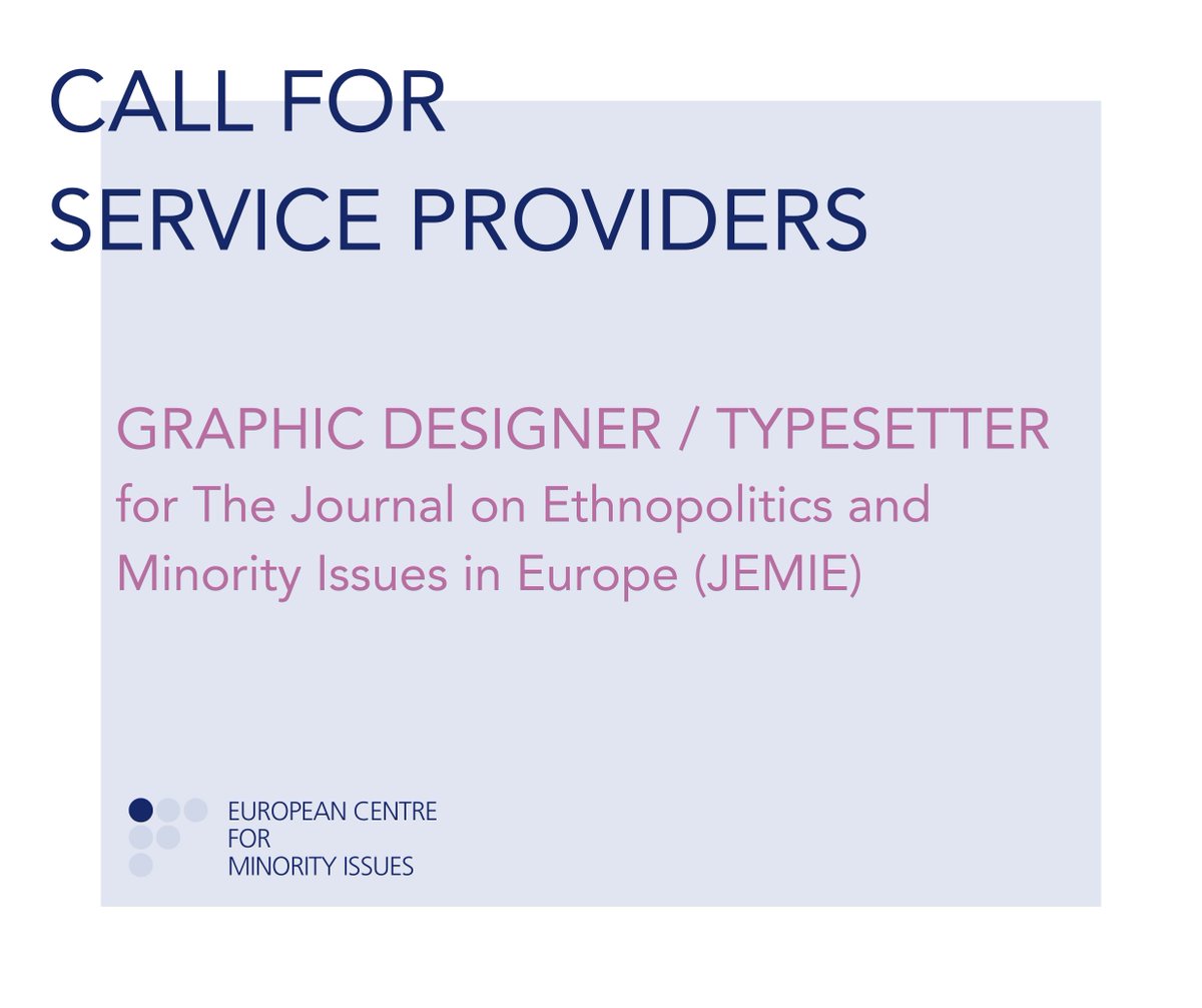 European Centre for Minority Issues (ECMI) (@ecmiflensburg) on Twitter photo 🚨 We're looking for a typesetter!
The ECMI is looking for a professional to handle the layout and design of <a href="/jemie_journal/">Journal on Ethnopolitics and Minority Issues</a> - our open-access, peer-reviewed journal on ethnopolitics and minority issues in Europe.
Who should apply?
✔️ Got experience typesetting (academic) 🚨 We're looking for a typesetter!
The ECMI is looking for a professional to handle the layout and design of <a href="/jemie_journal/">Journal on Ethnopolitics and Minority Issues</a> - our open-access, peer-reviewed journal on ethnopolitics and minority issues in Europe.
Who should apply?
✔️ Got experience typesetting (academic)