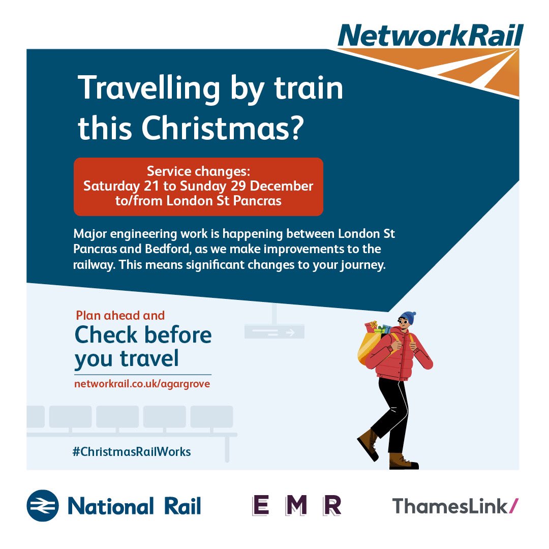 The 🎄 countdown is on!  £19m investment in just 9 days.  

Replacement buses running and longer journey times 21-29 December. 

Please check how you are affected <a href="/EastMidRailway/">East Midlands Railway (EMR)</a> <a href="/TLRailUK/">Thameslink</a> <a href="/nationalrailenq/">National Rail</a>