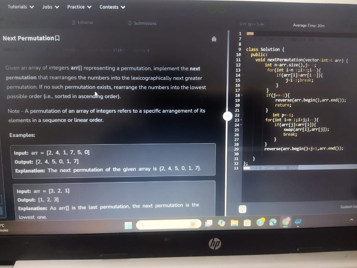 AbhiruchiC23108's tweet image. GFG streak challenge! 🚀 
#Day5 of Gfg Coding Streak!    
👊Solved the &apos;Next Permutation&apos;👊  #geekstreak2024GeeksforGeeks