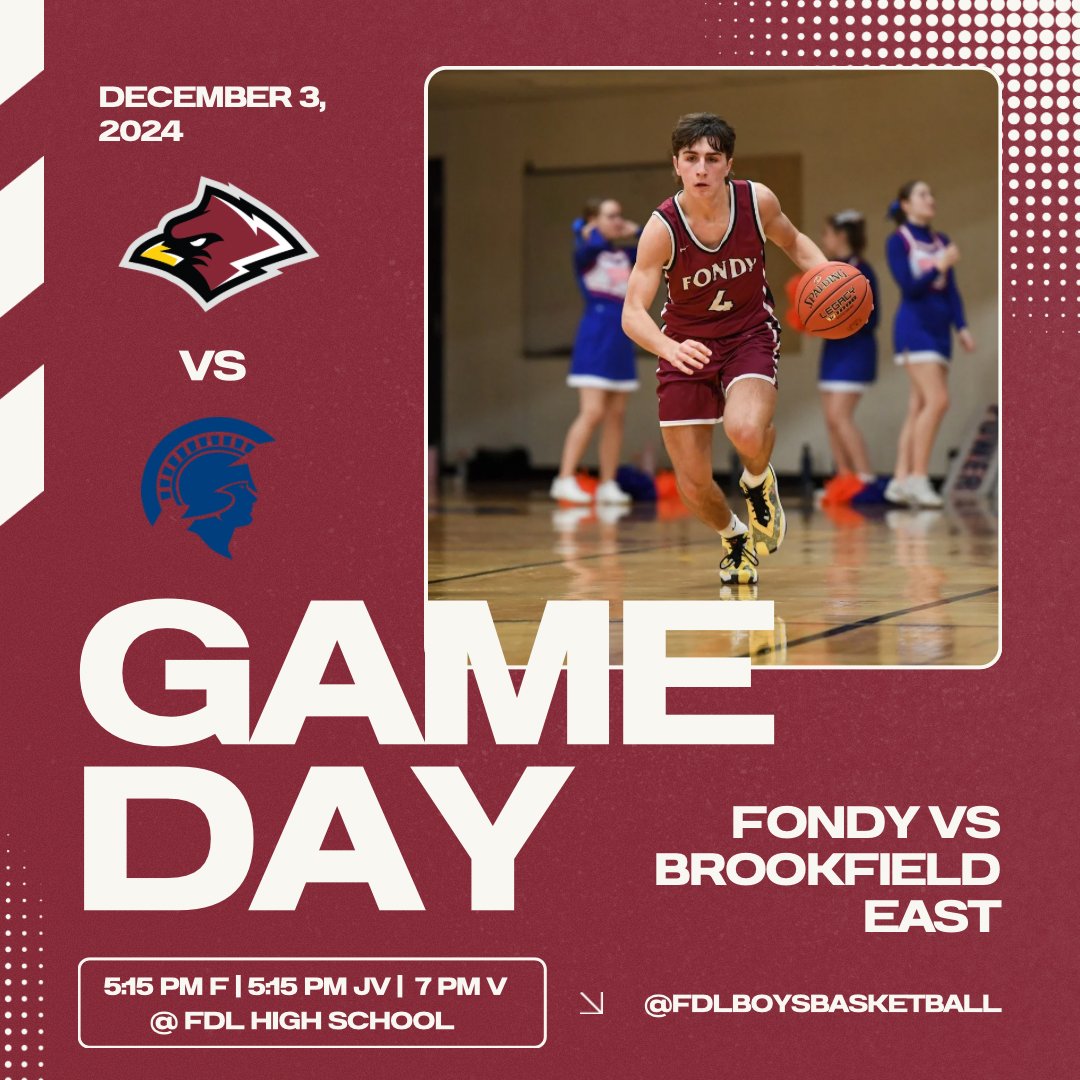 GAME DAY

🆚: Brookfield East 
🏟: Fond du Lac High School
🕔: 5:15 PM Frosh Tip-Off
🕔: 5:15 PM JV Tip-Off
🕖: 7:00 PM Varsity Tip-Off
📺: Live Stream youtube.com/@radioplusinfo…
🎤: Listen Live on 1450 AM, 100.7 FM or kfiz.com

📷: @a_flash_of_sunshinephotography