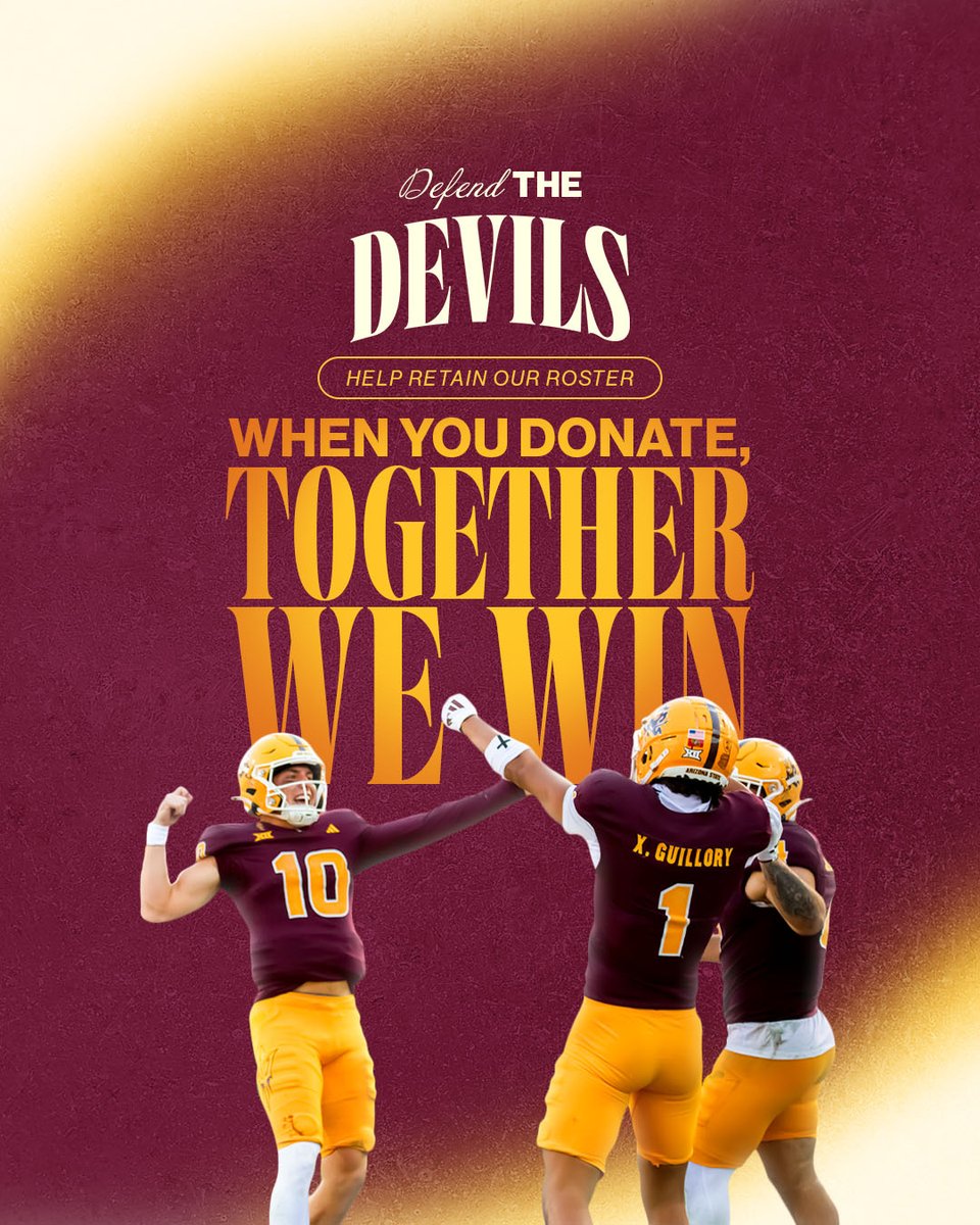 SunAngelNIL's tweet photo. The gift that lasts all season long - support your favorite ASU athletes!
Your contribution helps create NIL opportunities and keeps our key players in Maroon & Gold in the Big 12!
https://t.co/Lo1pnHbaKV π±
#ForksUp #SunDevilNation #ASU #GoDevils #NIL #DefendTheDevils https://t.co/oAI975XOQR