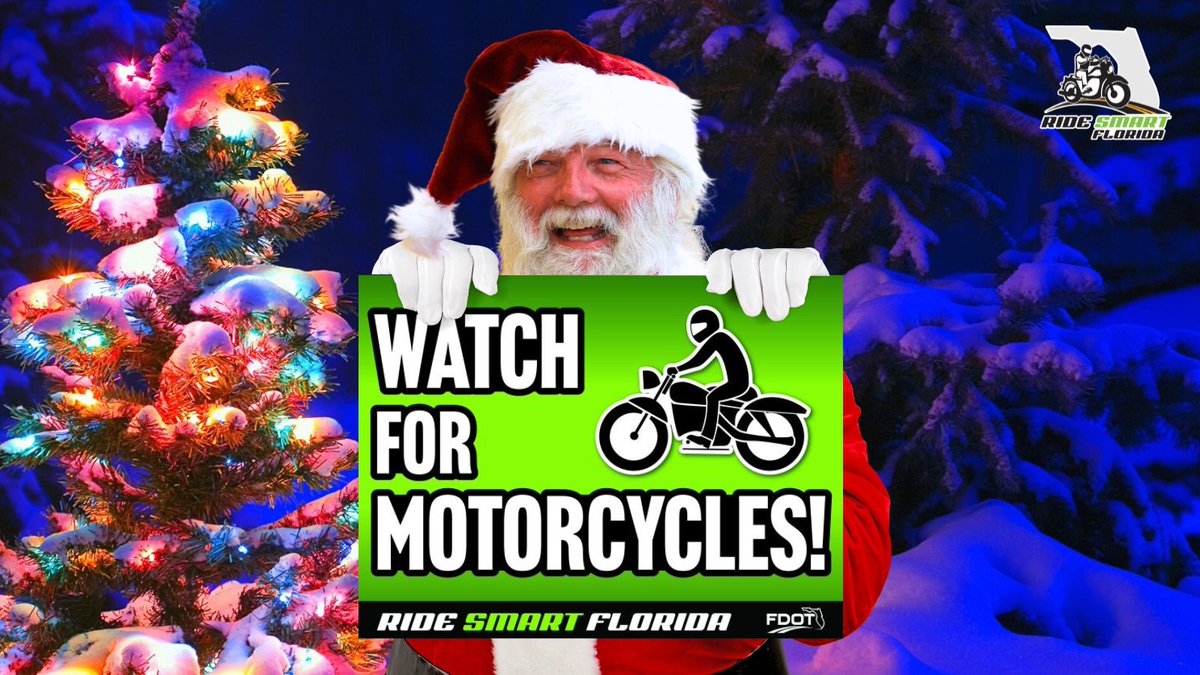 RideSmartFL's tweet image. Secure your spot on the “Nice List” by sharing the road! 

Drivers can help keep motorcyclists safe by checking blind spots, using turn signals, giving riders extra space, and driving alert and distraction-free.  #NiceList #RideSmartFL