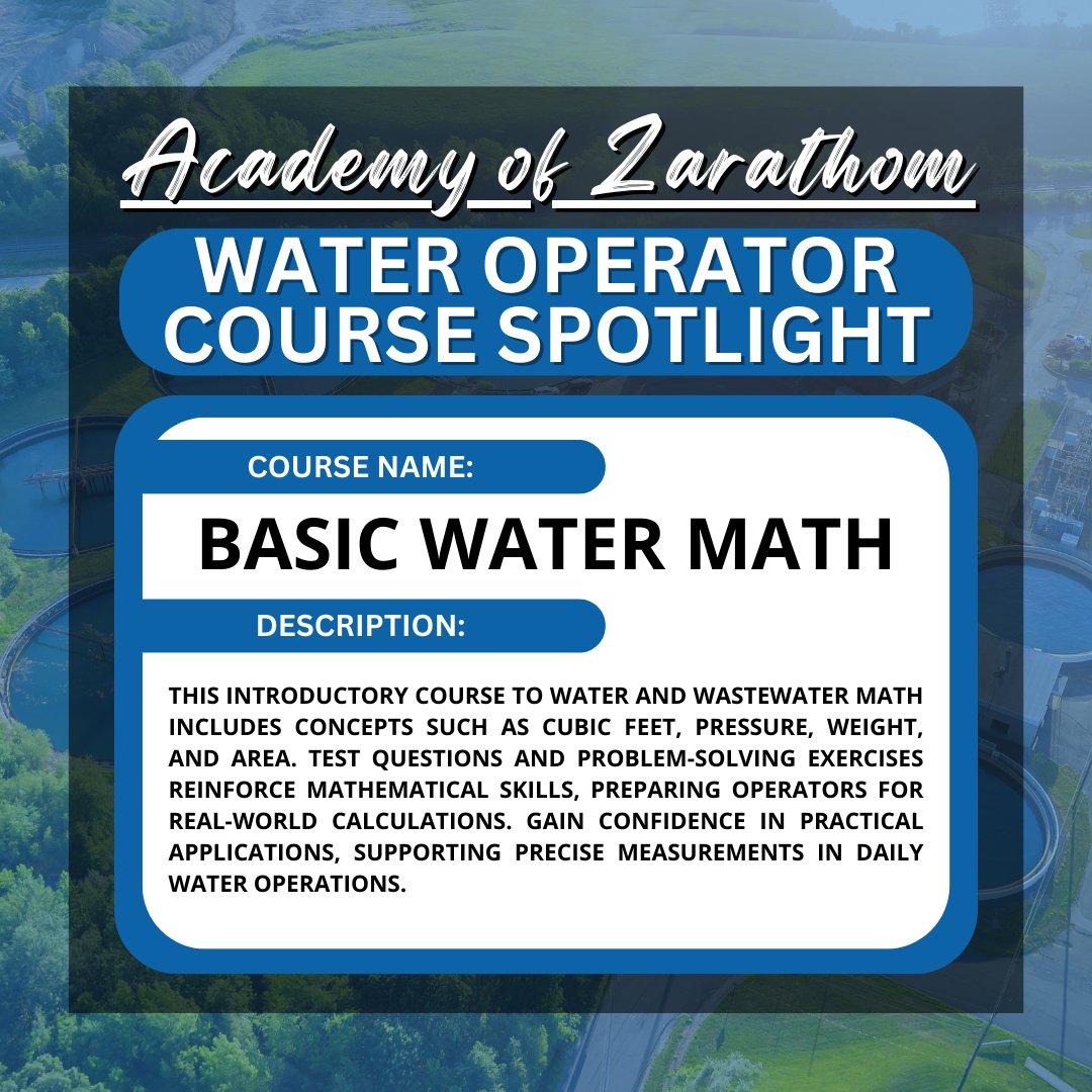 Zarathom_Online's tweet photo. 🌟 Water Operator Course Spotlight: Basic Water Math 🌟 

Visit us at https://t.co/f1TlPei32U

#WaterMath #OperatorTraining #WaterIndustry #PrecisionOperations #WaterOperators #SafeWater #AcademyOfZarathom #Zarathom #CleanWaterGoals #UtilityWorkers https://t.co/kseyeutiTo
