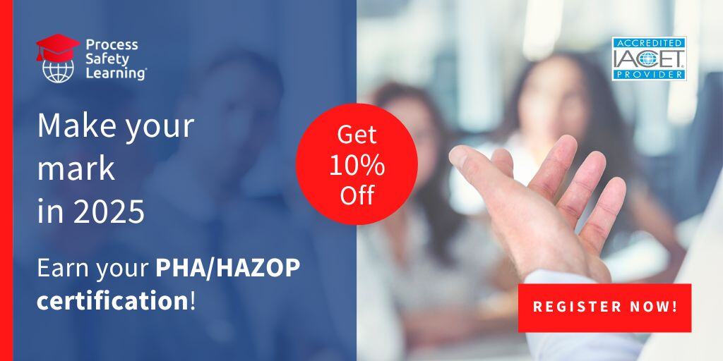 psl_lms's tweet image. Make your mark in 2025!  Earn your certification and take charge as a PHA/HAZOP Leader.  Our 2025 workshop schedule has just been released.  Register early and SAVE!  Learn more: bit.ly/3Z57bdK #ProcessSafetyManagementTraining #HazardIdentification #PSMTraining
