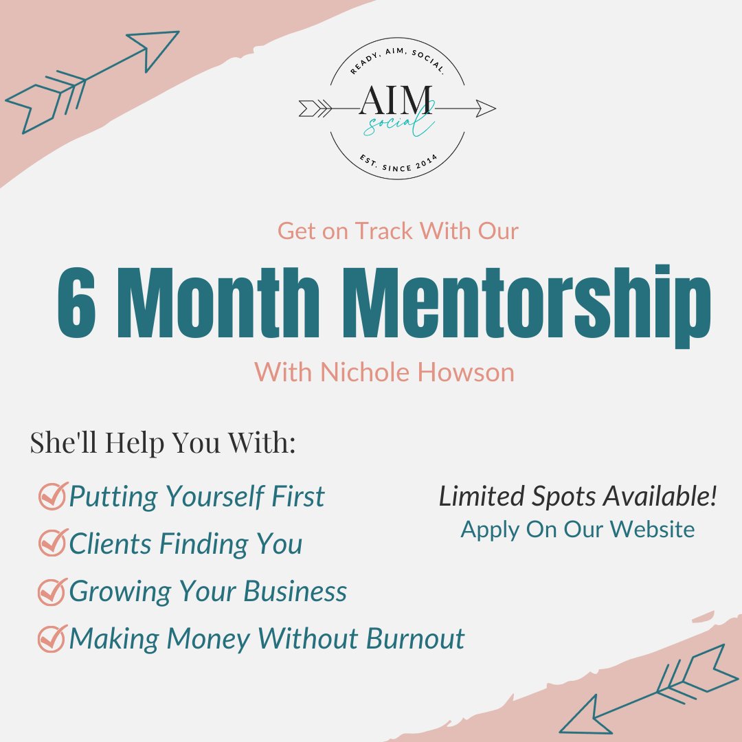 If you're struggling to get your business on track, I have something I can do for you. 😄

Apply to our 6-month mentorship where I'll help you get out of toxic hustle culture, and grow your business properly.

Spots ARE limited!
aimsmmarketing.com/mentorship/