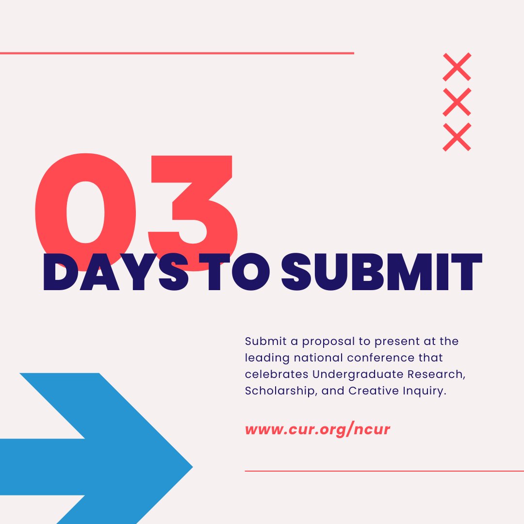 Calling All Undergraduate Researchers and Faculty/Mentors,
There are only three days left to submit an abstract for the National Conference on Undergraduate Research #NCUR2025 in Pittsburgh, PA.

Discover presentation format options and discipline areas at ncur.secure-platform.com/2025/page/abst…