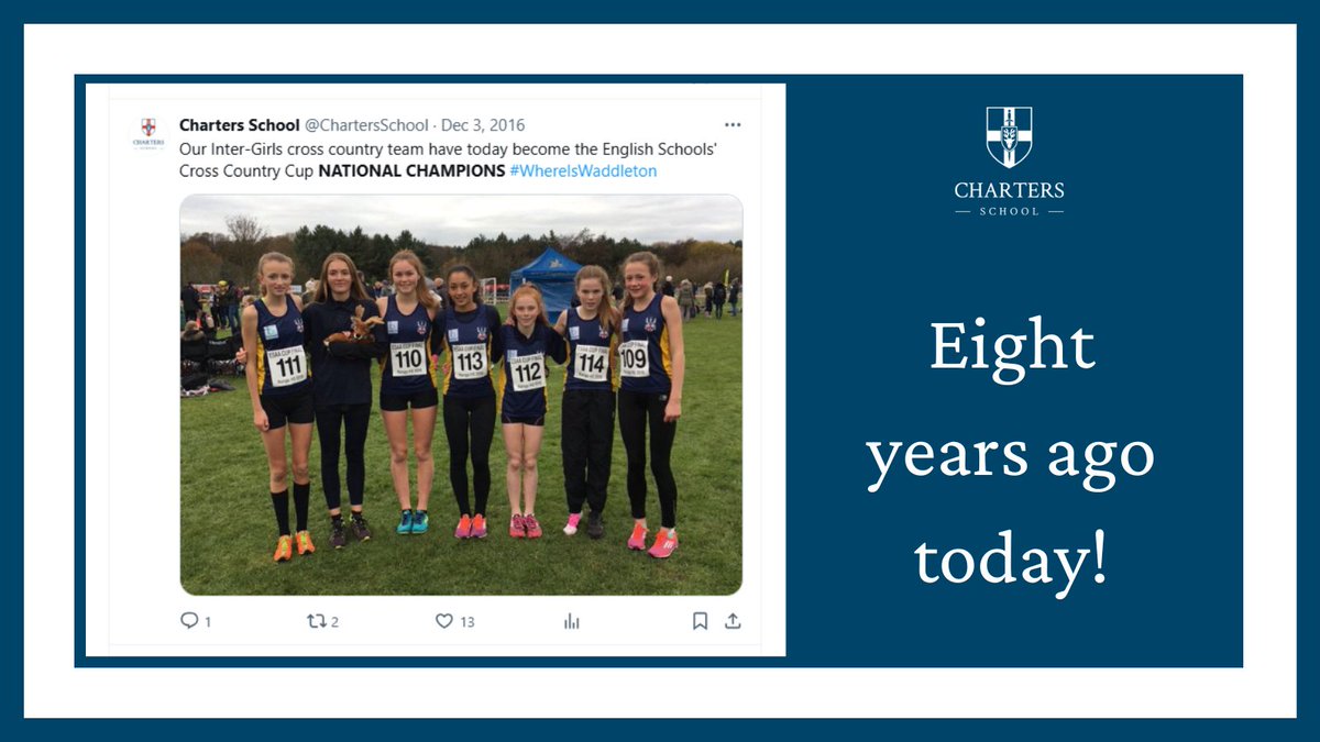 ChartersSchool's tweet photo. Something from the archive...
Unbelievably it was 8 years ago today that the our amazing Inter-Girls Cross Country team became @SchoolAthletics NATIONAL CHAMPIONS!!!!!
We were proud of them then, and we are proud of them now.
#TeamCharters #ChartersAlumni https://t.co/H2T5d0xzDK