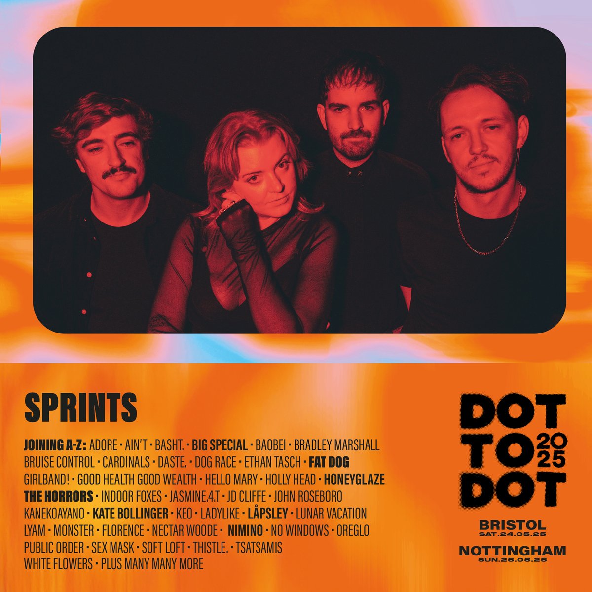 We welcome Dublin fiery post-punks <a href="/SPRINTSmusic/">SPRINTS</a>  to D2D 2025 this May, following their whirlwind of a year with sellout tours, a top 20 debut album &amp; feverishly talked about sets at Glastonbury, End Of The Road &amp; All Together Now!🖤

Grab your tickets: tinyurl.com/3ch56y2r