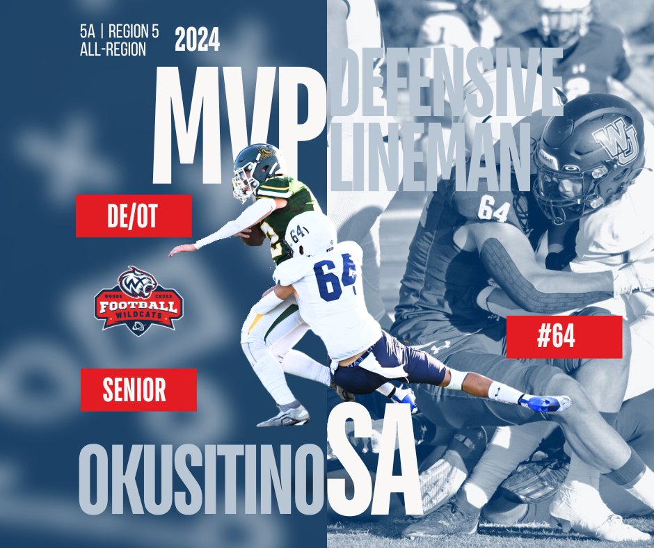 🏆 Congrats to Senior Okusitino Sa (#64 DE/OT) for being named 5A Region 5 Defensive Lineman MVP! 💪 With 12 sacks and 7.7 tackles per game, he dominated all season. Proud of you! 🐾 #WildcatsPride #DefensiveMVP #GoWildcats