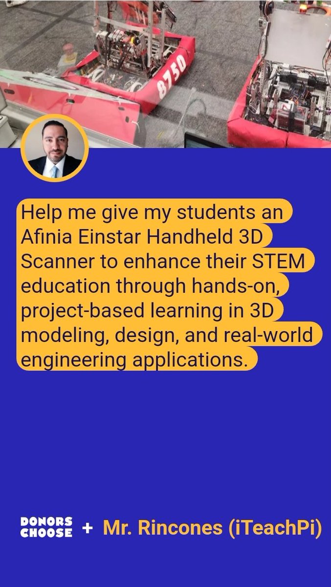 PIECHS_Robotics's tweet image. Hoping for some #magentamagic this #GivingTuesday2024 Trying to get a 3D scanner for my Robotics teams at school. Riot Games is doubling all donations to this project. Help us make it possible by donating. Every dollar helps! TIA
donorschoose.org/project/scanni…