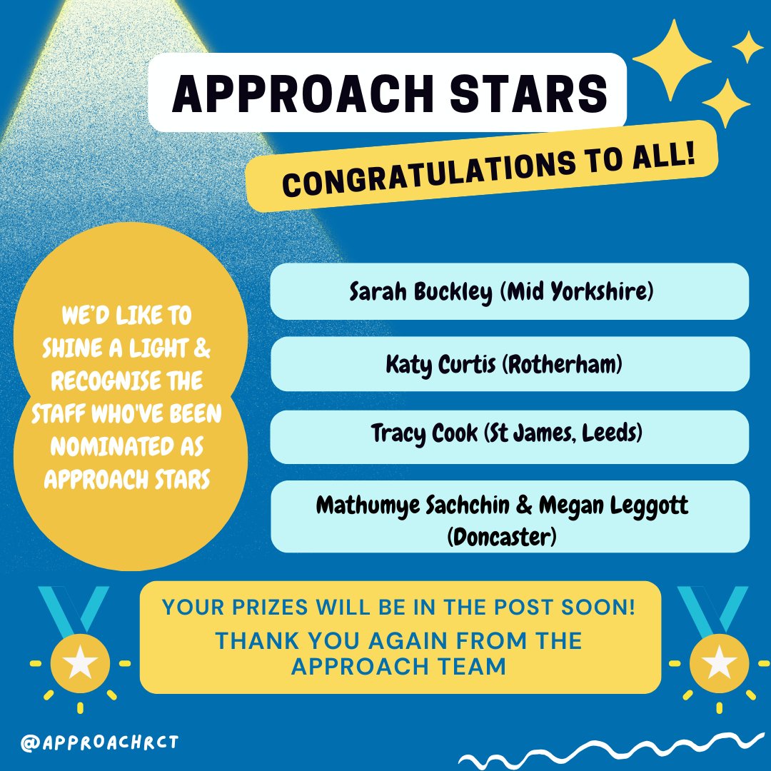 APPROACH RCT (@approachrct) on Twitter photo 📢 Congratulations to our most recent APPROACH stars 🤩🌟- the staff nominated by the peers for going above and beyond for <a href="/ApproachRCT/">APPROACH RCT</a> - we are so lucky to have you supporting our trial! 🌟🍀 <a href="/yorkshirecancer/">Yorkshire Cancer Research</a> 📢 Congratulations to our most recent APPROACH stars 🤩🌟- the staff nominated by the peers for going above and beyond for <a href="/ApproachRCT/">APPROACH RCT</a> - we are so lucky to have you supporting our trial! 🌟🍀 <a href="/yorkshirecancer/">Yorkshire Cancer Research</a>