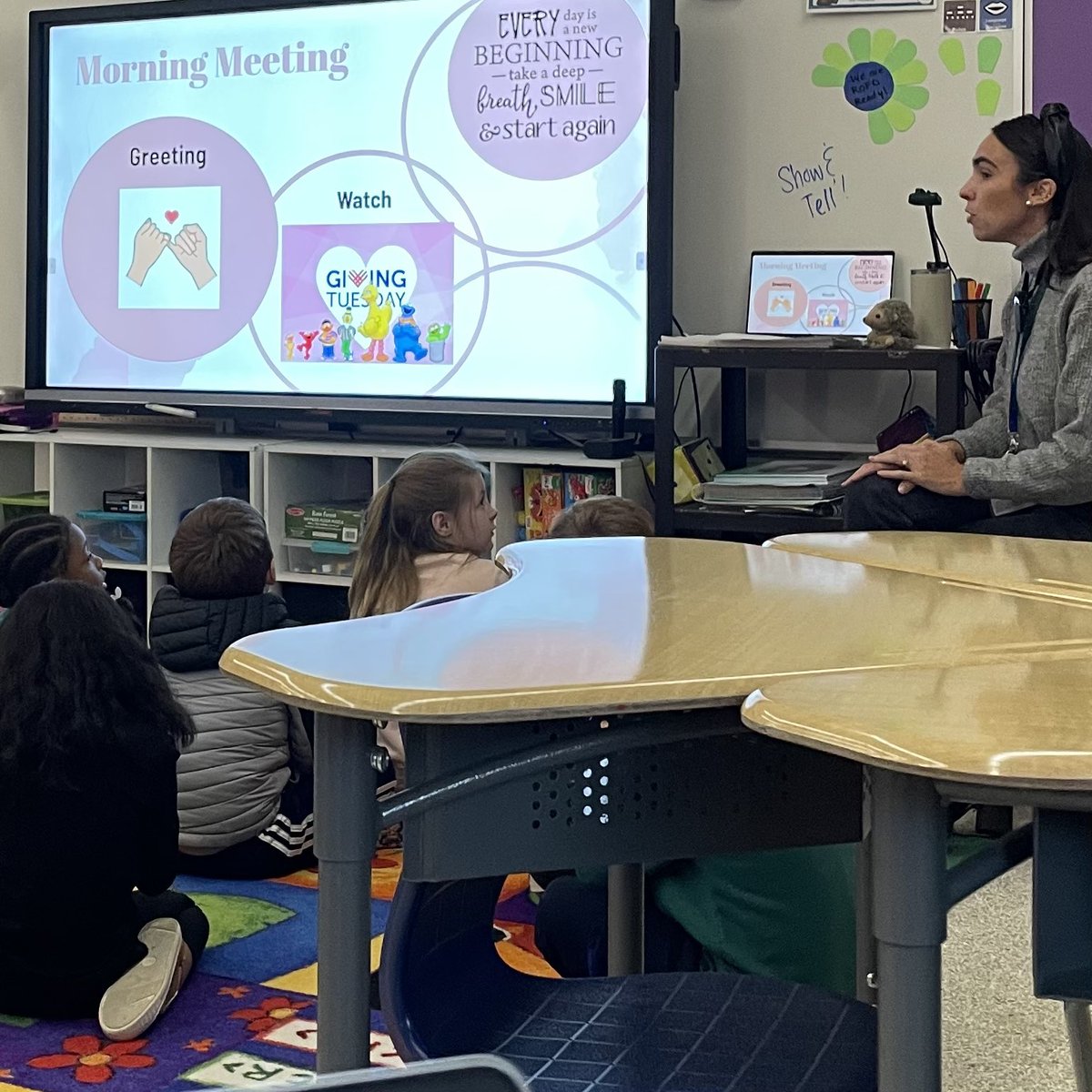 First graders share ideas for giving Tuesday in their morning meeting! <a href="/RosemontForest/">Rosemont Forest Elem</a>