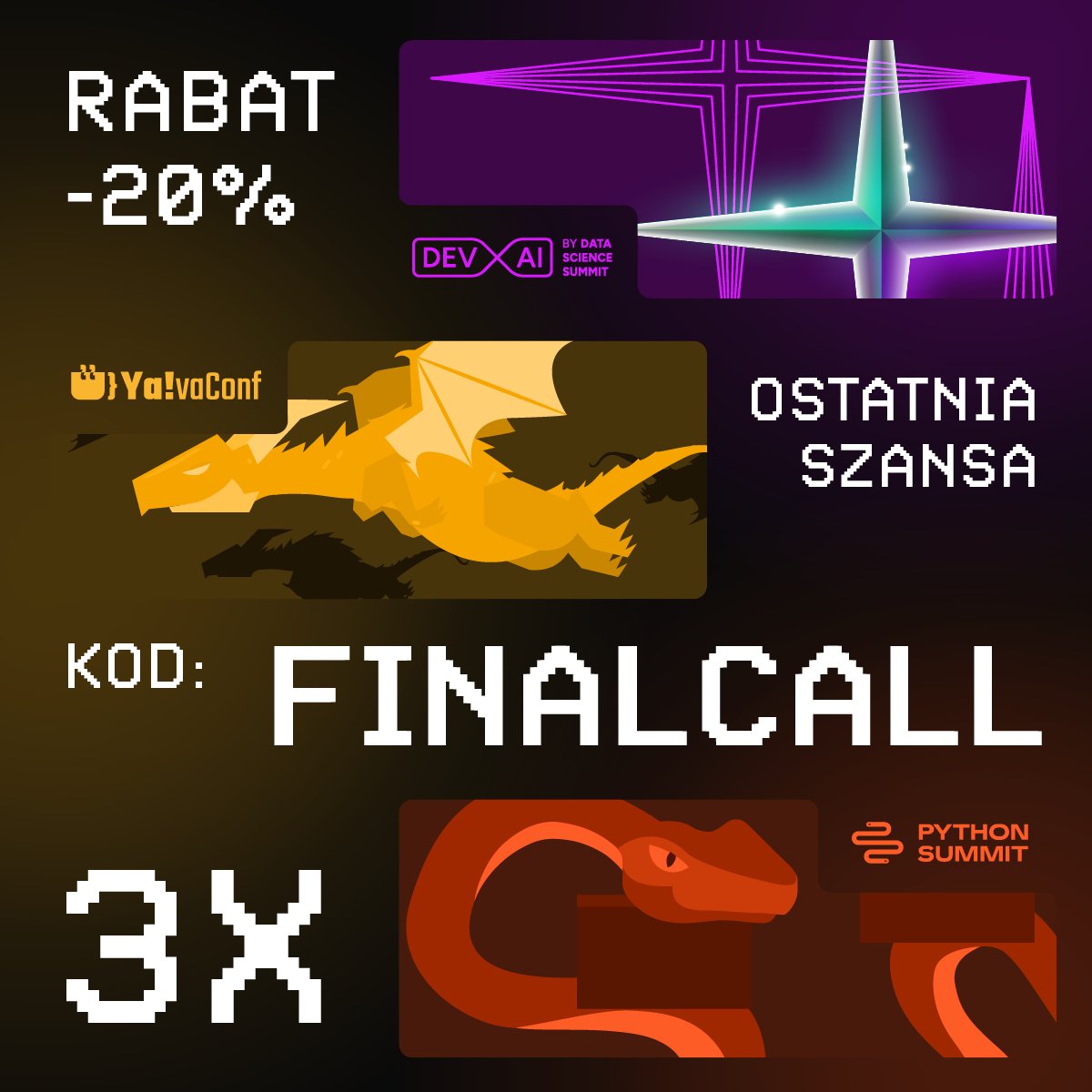 #YavaConf24 już wkrótce! 

🎟️ Zarejestruj się teraz i skorzystaj z kodu rabatowego FINALCALL na -20% na pakiety Standard i Exec
-
yavaconf.com