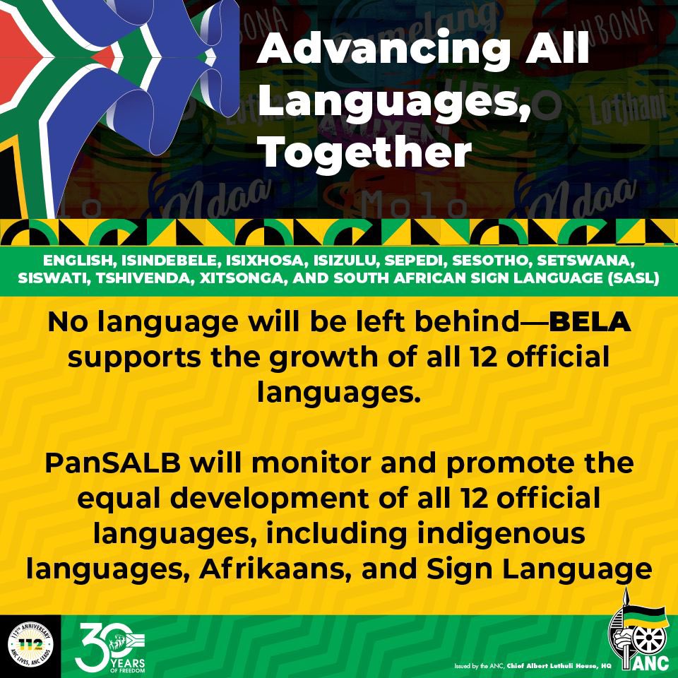 MYANC's tweet photo. No language will be left behind-BELA supports the growth of all 12 official languages.
#OpenTheDoorsOfLearningToAll
#LetsDoMoreTogether https://t.co/vzEWbTO6Gz