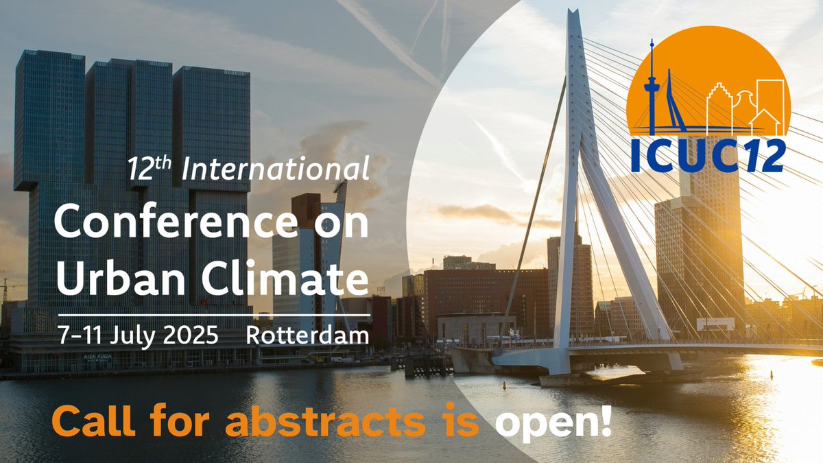 📢 Call for abstracts for #ICUC12 is open! 

#Submit your abstract via: icuc12.eu

The abstract submission #deadline is 31 January 2025, 13:00 CET.

See you next year in #Rotterdam