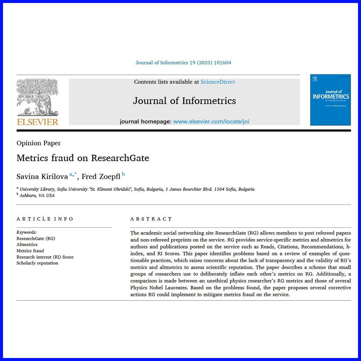 Metrics fraud on <a href="/ResearchGate/">ResearchGate</a> | buff.ly/3OAq3MT