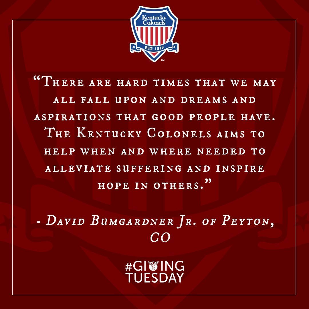 KYColonels's tweet photo. This #GivingTuesday, we ask you to donate to the Honorable Order of Kentucky Colonels to continue to help Kentuckians and inspire hope. https://t.co/HewRfvGDTY https://t.co/3iPsmVR7Uk