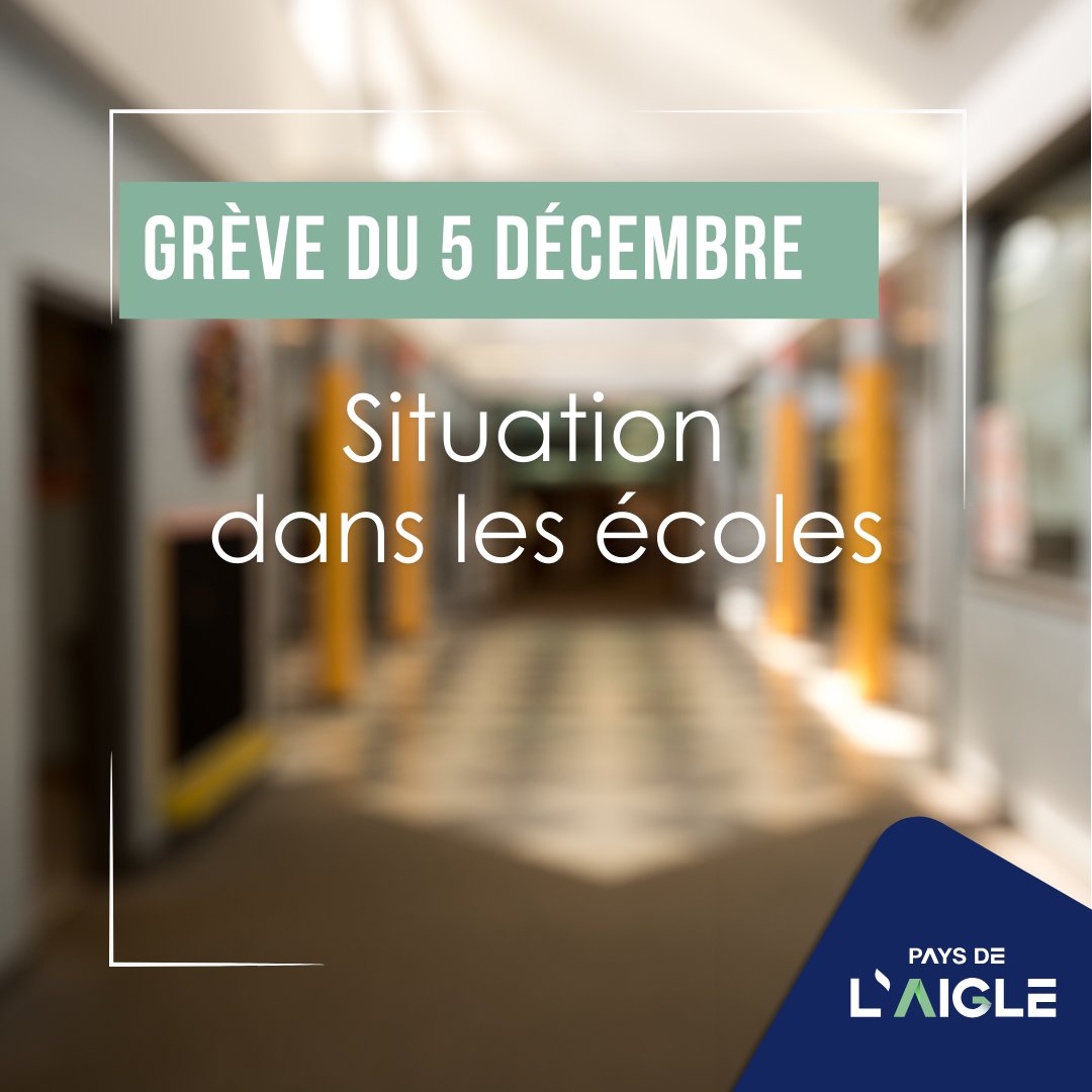 En raison d'un préavis de grève nationale du 05/12 dans la fonction publique, l'accueil des élèves dans les écoles de notre territoire ce jeudi pourrait être perturbé.

Informations actualisées des écoles des Pays de l'Aigle : paysdelaigle.fr/greve-dans-la-…
