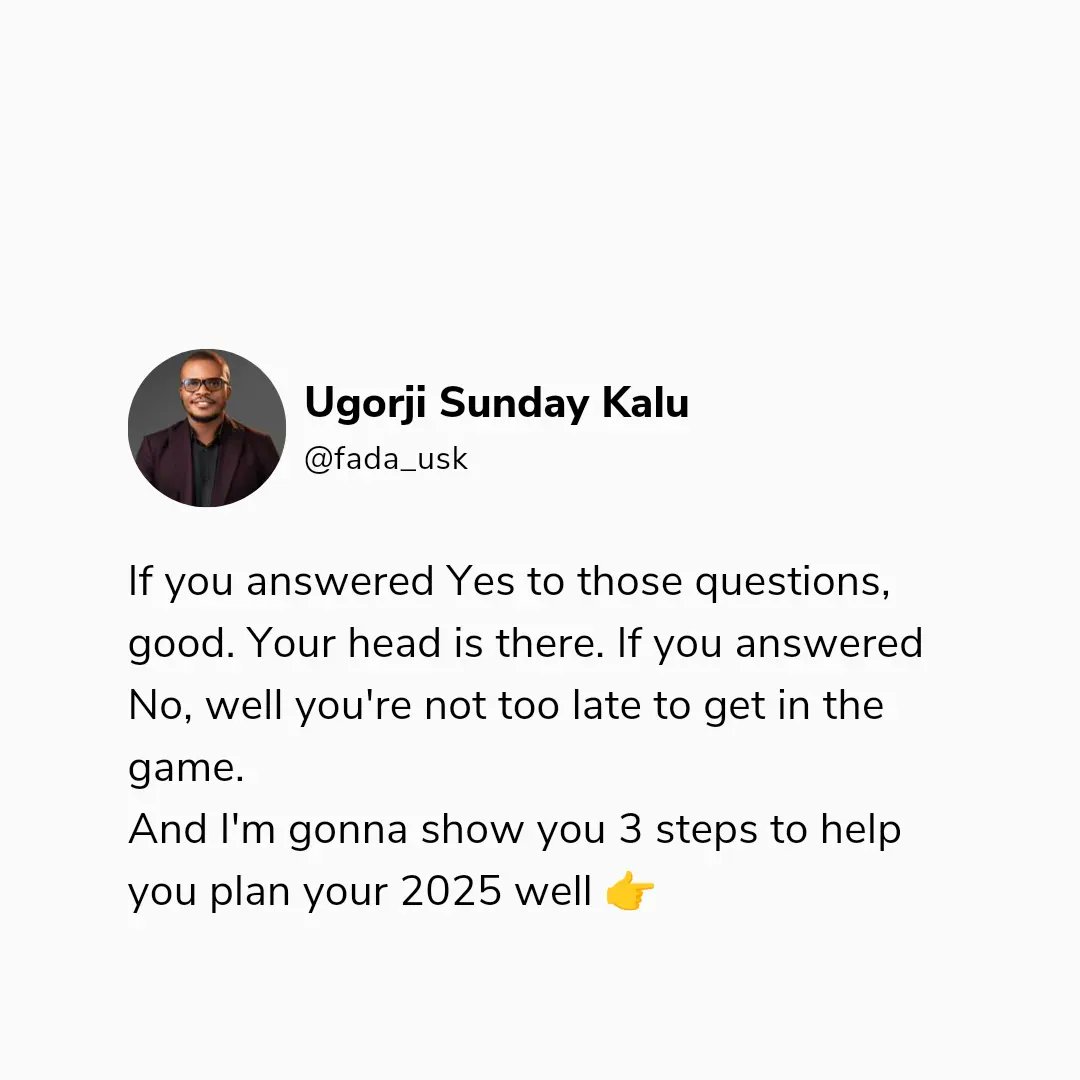 FadaUSK's tweet photo. Happy new Month!

Have you started planning for the new year? If you haven't, these 3 steps will help you get started!

A thread🧵 https://t.co/dGEigcRuUE