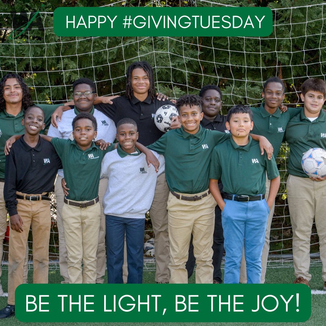 💚This Giving Tuesday, make an impact that lasts a lifetime! Together we can create bright futures for WJA students and open doors to endless possibilities. Be the light, be the joy! 💚
 
Donate today! wjacademy.org/donateonline

#GivingTuesday #BeTheLight #BeTheJoy
