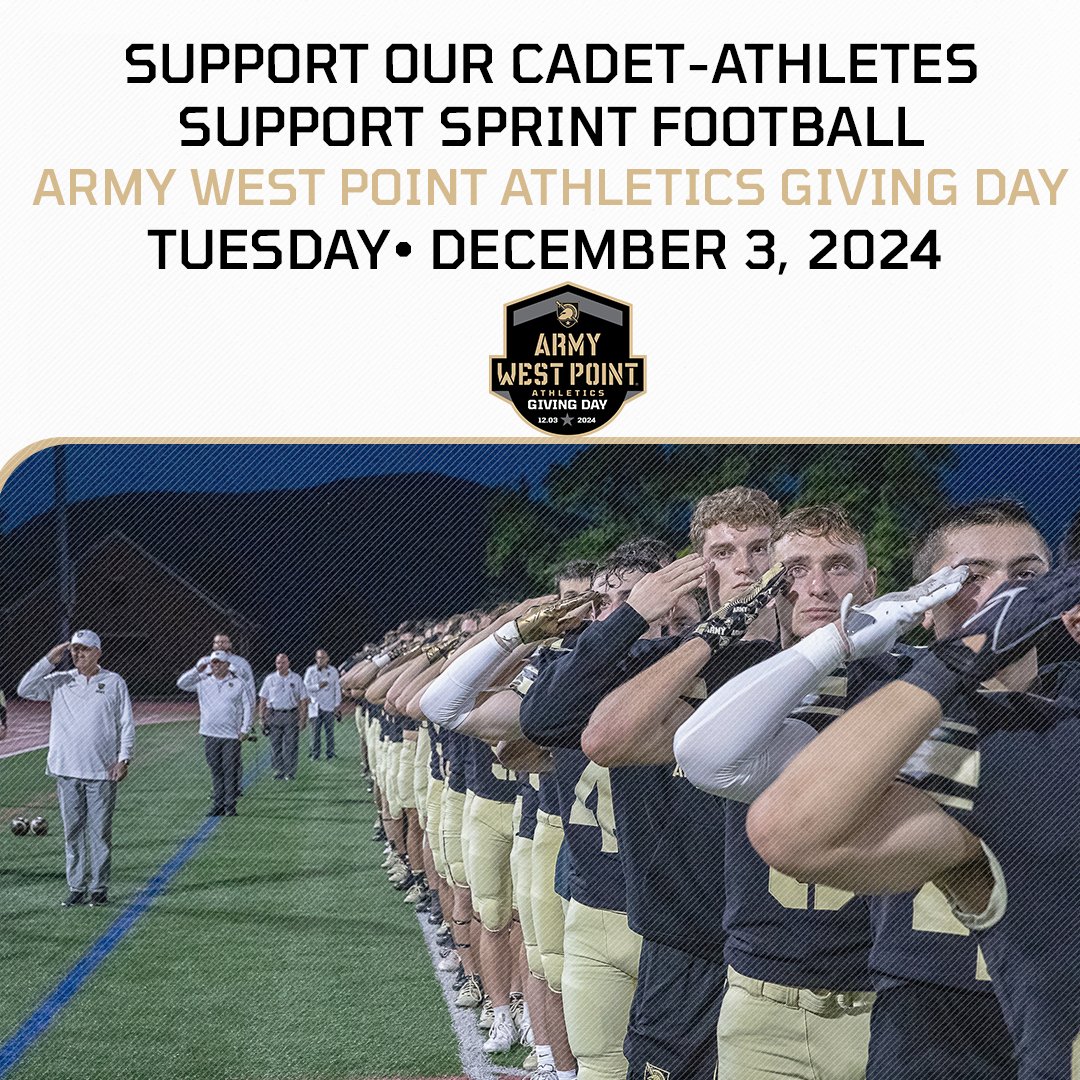 Army Sprint Football Family, today is Army West Point Athletics Giving Day!  

Each gift made to the Sprint Football team today will enhance our ability to develop leaders of character during their 47-month experience at West Point.  

🔗armywestpointgivingday.com/campaigns/spri…
