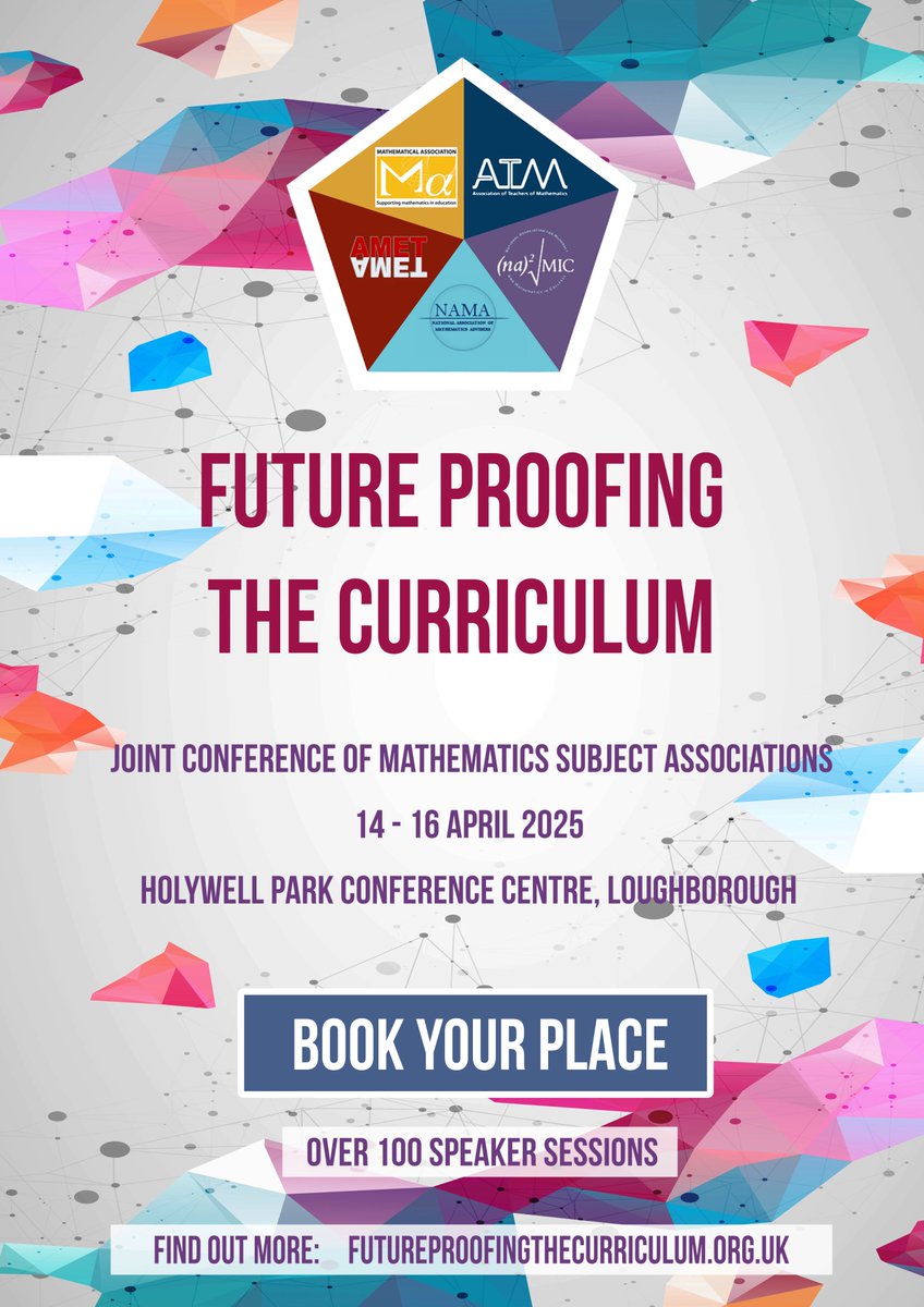 Teachers of Maths (@atmmathematics) on Twitter photo We are pleased to announce that bookings are now live for our 2025 joint annual conference! Book now for early bird discount and to secure your place: futureproofingthecurriculum.org.uk
<a href="/Mathematical_A/">The Mathematical Association</a>
<a href="/NAMA_UK/">NAMA</a>
@Ametite
<a href="/NanamicCio/">NANAMIC CIO</a> We are pleased to announce that bookings are now live for our 2025 joint annual conference! Book now for early bird discount and to secure your place: futureproofingthecurriculum.org.uk
<a href="/Mathematical_A/">The Mathematical Association</a>
<a href="/NAMA_UK/">NAMA</a>
@Ametite
<a href="/NanamicCio/">NANAMIC CIO</a>