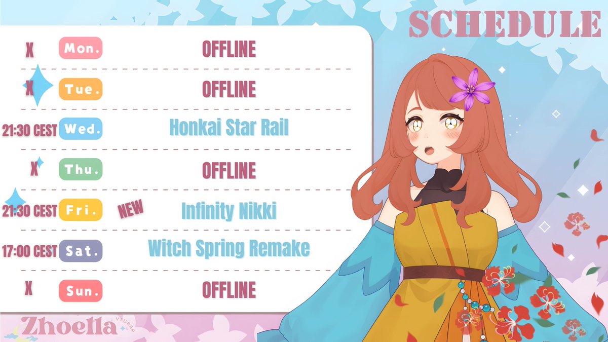 ZhoellaVtuber's tweet photo. ☃️MY WEEKLY SCHEDULE ☃️

- Hi Guys! I don't have much time to play this week but I wanted to try the new Infinity Nikki game anyway! Have a great day everyone! 🌼🌼🌼

#Vtuber #VTuberUprising #InfinityNikki  #HonkaiStarRail https://t.co/D3Gunh3FOY