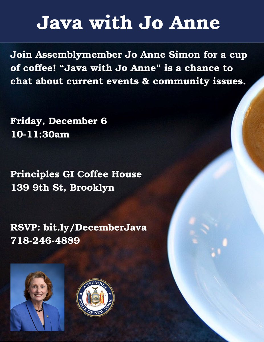 Join us for Java with Jo Anne this Friday at Principles GI Coffee from 10-11:30! We've had a challenging election. Let's come together as a community &amp; discuss what's next. Our community is stronger when we stand together. bit.ly/DecemberJava
