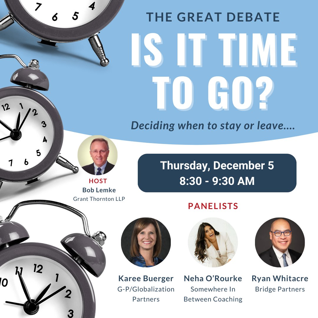 Join us on Thursday, with our host Bob Lemke, and our panel, Karee Buerger, Neha O Rourke, and Ryan Whitacre for our next Great Debate! bit.ly/40S1eD