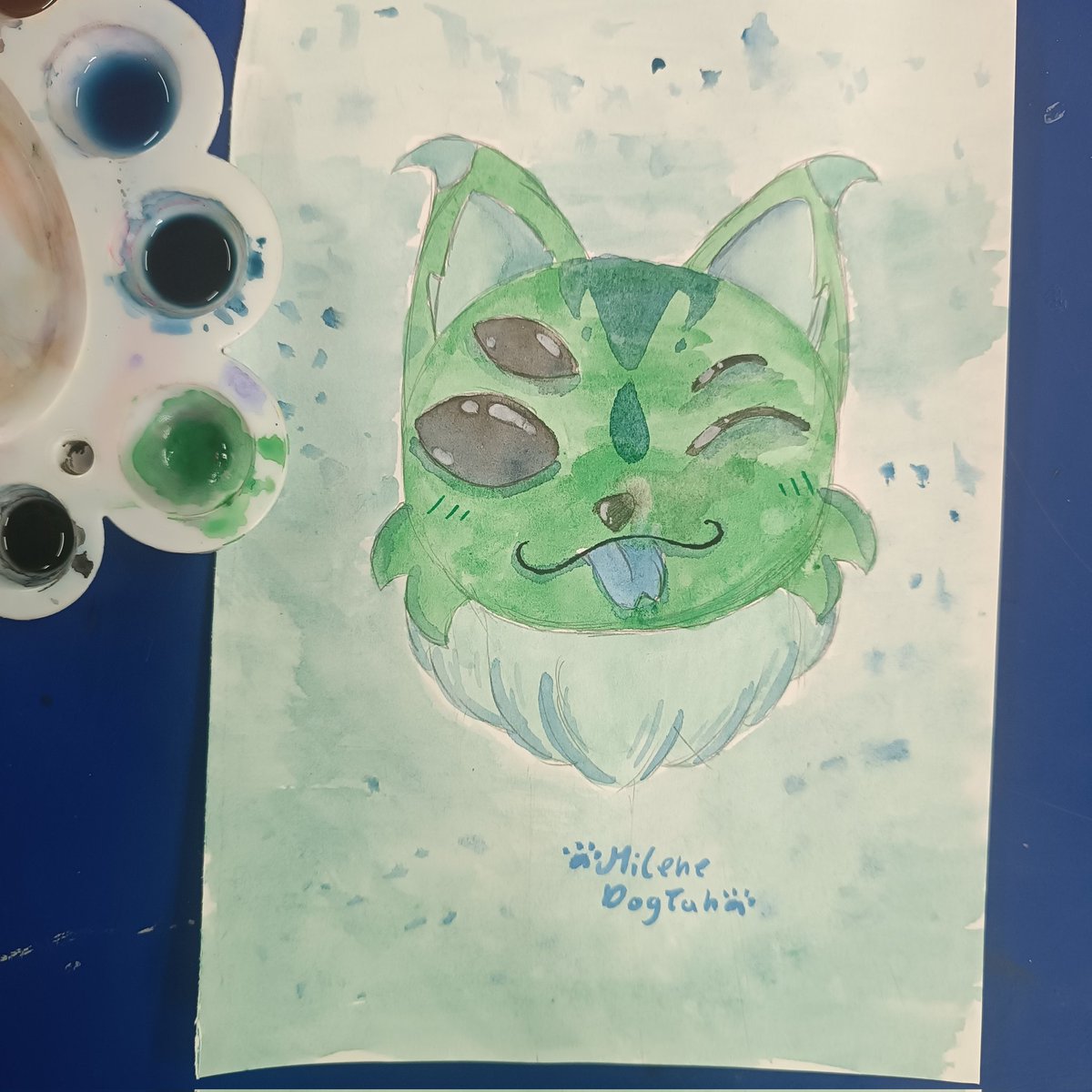 Dogtah_'s tweet image. Alien kitty!! (Art class using homemade watercolor)
.
.
#aliencat