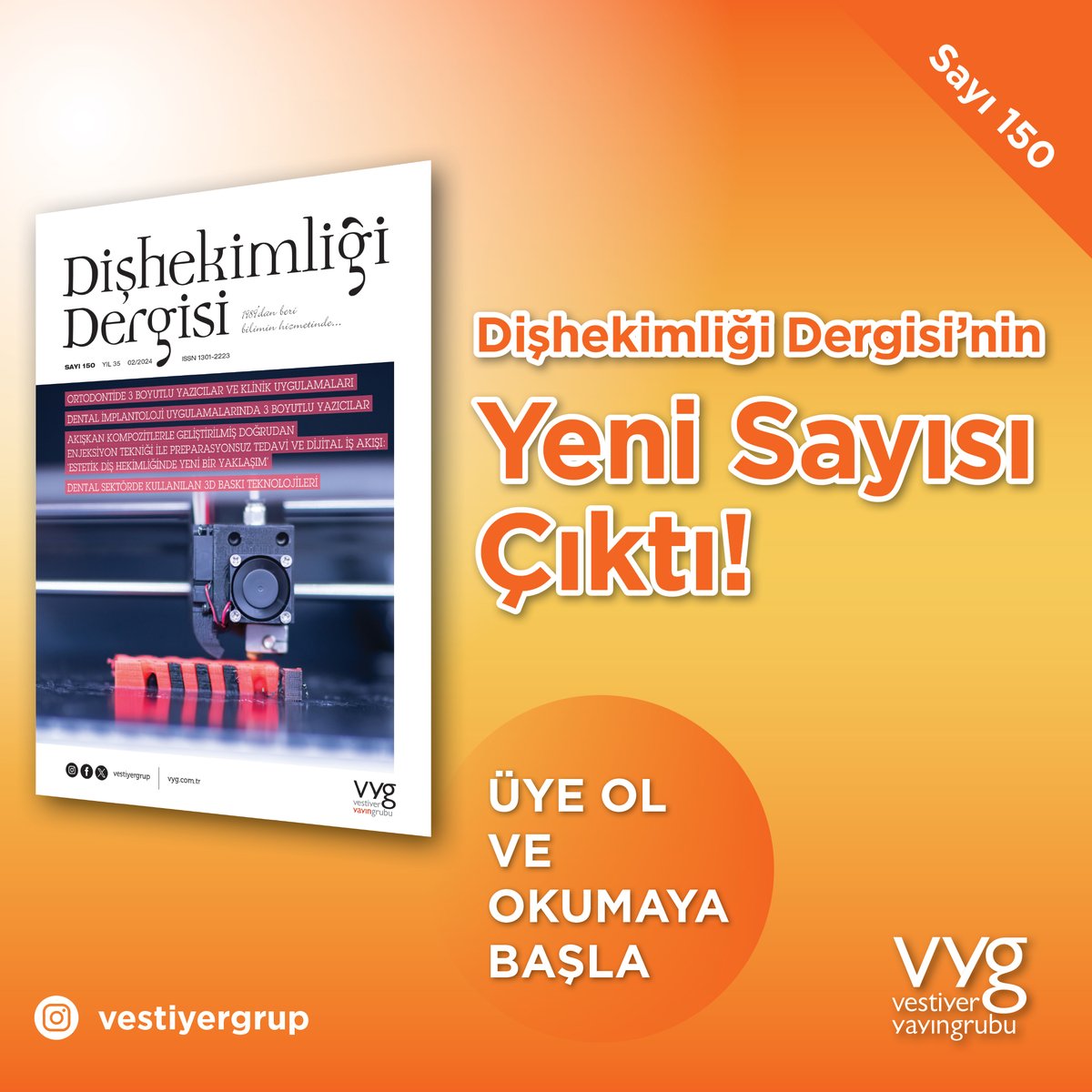 VestiyerAkademi's tweet photo. Dişhekimliği Dergisi’nin 150’inci sayısı, https://t.co/aaM39S9Q9k adresindeki dijital dergi kütüphanesine eklendi. Bu sayının kapak konusu, 3 boyutlu dental yazıcılar. Diş hekimi ve diş teknisyenleri, ilk 30 gün ücretsiz okuyabilir.

https://t.co/09JUoMTx5F https://t.co/clwgsYWJnc