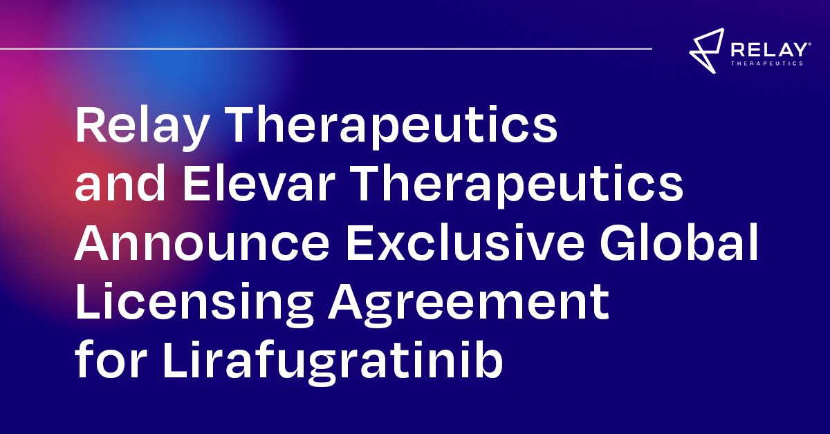 Relay_Tx's tweet image. We’re pleased to announce we have entered into an exclusive global licensing agreement with @ElevarThera for lirafugratinib, a highly selective irreversible small-molecule inhibitor of FGFR2, in FGFR2-driven cholangiocarcinoma & other solid tumors. ir.relaytx.com/news-releases/…