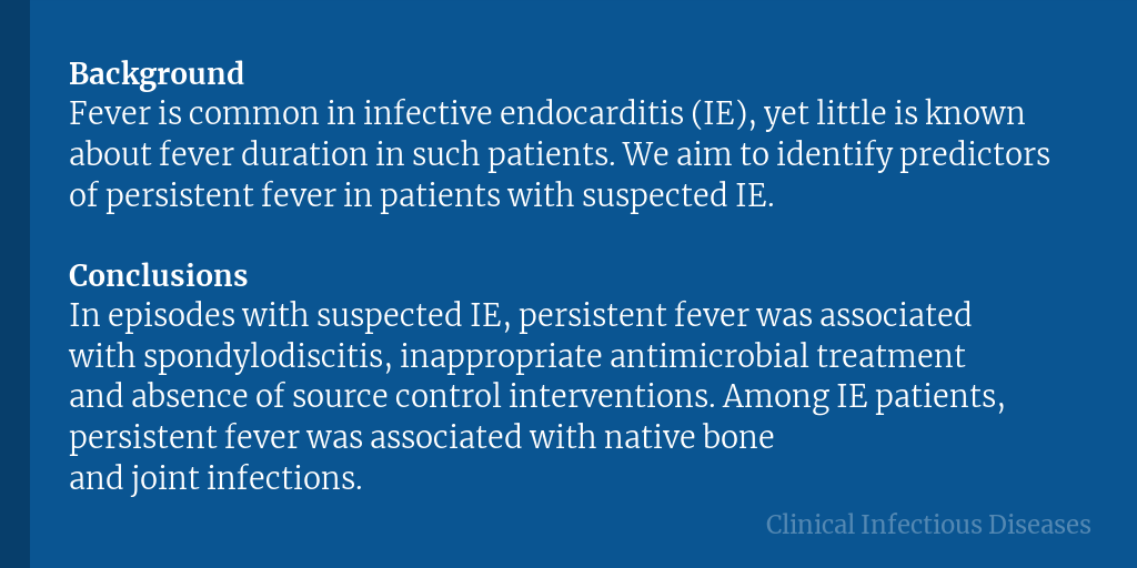 Clinical Infectious Diseases (@cidjournal) on Twitter photo Predictors of persistent fever among patients with suspected infective endocarditis: think outside the box
✅ Just Accepted
🔗 bit.ly/3Z9OEgl Predictors of persistent fever among patients with suspected infective endocarditis: think outside the box
✅ Just Accepted
🔗 bit.ly/3Z9OEgl