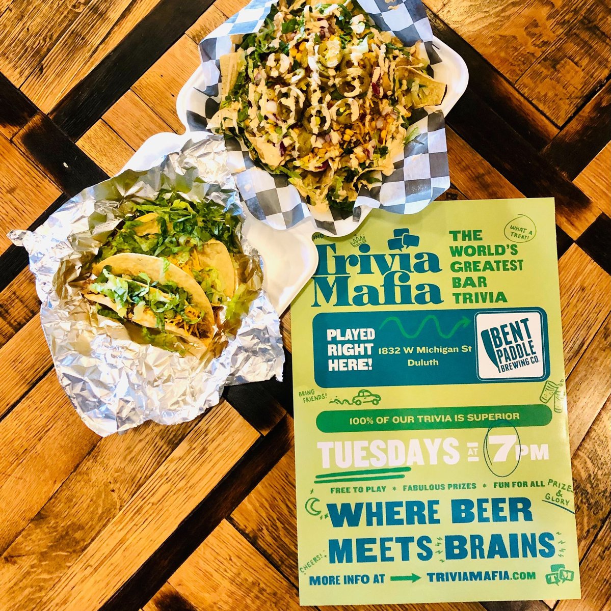 bentpaddlebeer (@bentpaddlebeer) on Twitter photo Your favorite "T" day is back! It's Tacos + Trivia (and...t'beer?) Tuesdays! Join us in welcoming back @hungryhippietacosmn and <a href="/triviamafia/">Trivia Mafia</a> on Tuesdays 🍻 🌮
T'cheers 😉 Your favorite "T" day is back! It's Tacos + Trivia (and...t'beer?) Tuesdays! Join us in welcoming back @hungryhippietacosmn and <a href="/triviamafia/">Trivia Mafia</a> on Tuesdays 🍻 🌮
T'cheers 😉
