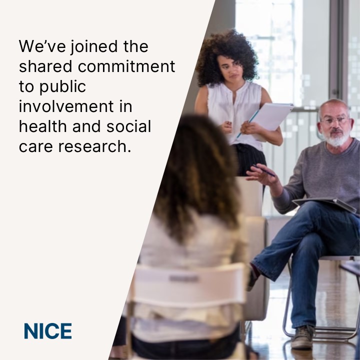 NICE (@nicecomms) on Twitter photo We're proud to join the shared commitment to public involvement in health & social care research with <a href="/HRA_Latest/">The Health Research Authority</a> <a href="/NIHRinvolvement/">NIHR Involvement</a> and others.
Working alongside people and communities ensures guidance impact, delivering better care and value for taxpayers nice.org.uk/news/articles/… We're proud to join the shared commitment to public involvement in health & social care research with <a href="/HRA_Latest/">The Health Research Authority</a> <a href="/NIHRinvolvement/">NIHR Involvement</a> and others.
Working alongside people and communities ensures guidance impact, delivering better care and value for taxpayers nice.org.uk/news/articles/…