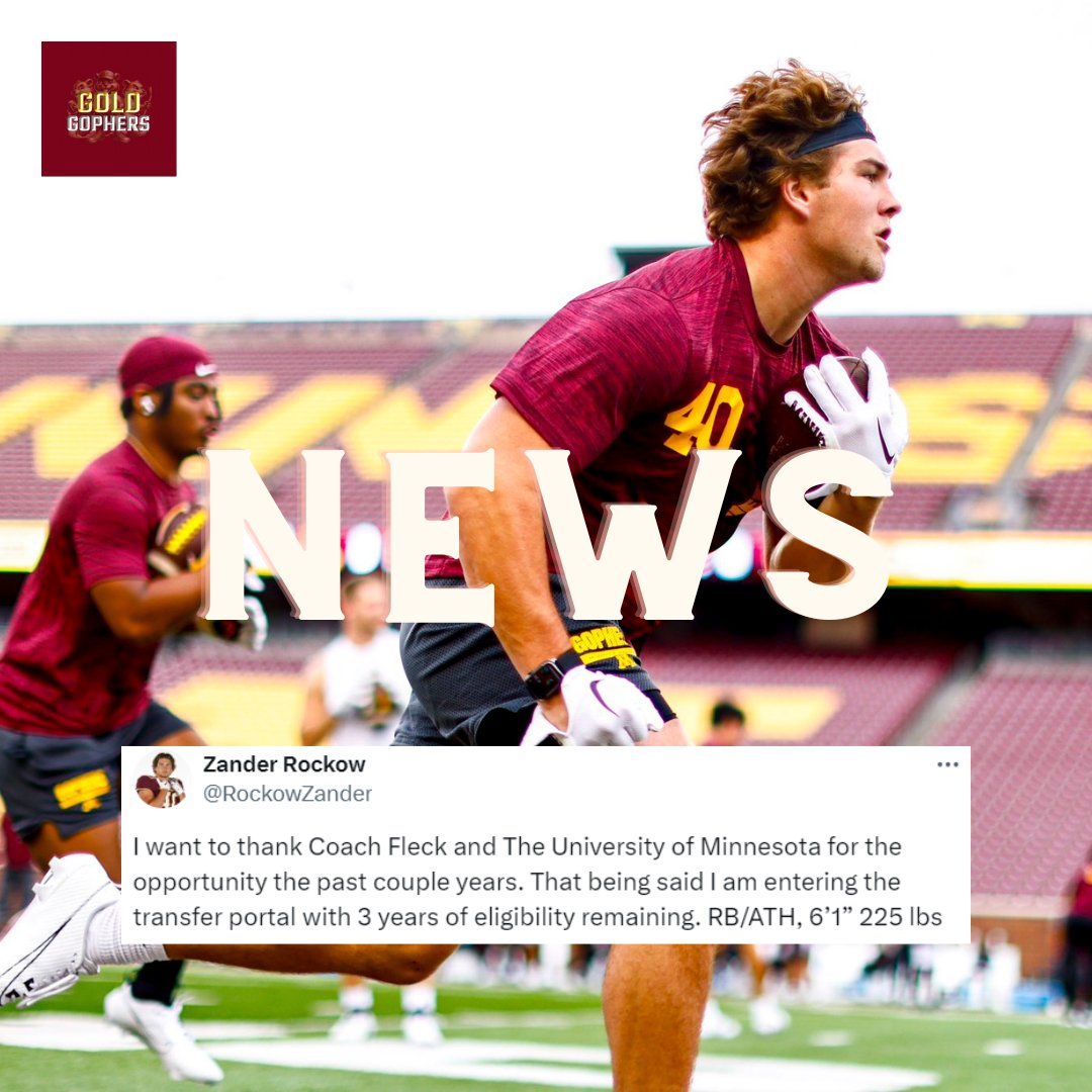 PORTAL: #Gophers second-year PWO RB/ATH Zander Rockow (<a href="/RockowZander/">Zander Rockow</a>) plans to enter the Transfer Portal.

Never appeared in a game throughout his UMN career. si.com/college/minnes…