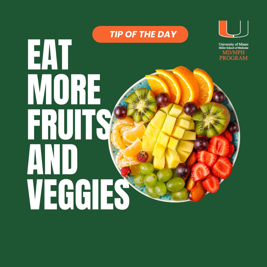 UMMDMPH's tweet photo. Eat more fruits and veggies! 🥗🍎 Small changes in your diet can lead to big improvements in your overall health and well-being.
#HealthierTogether #UMMDMPH
#MDMPH #MDMPH2024 #EatHealthy #PublicHealth #UniversityOfMiami #CommunityHealth #FruitsAndVeggies #LifestyleChange https://t.co/sEay3zW0mm