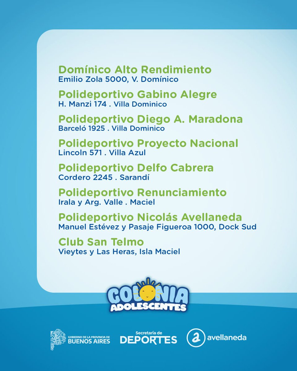 gestion_a's tweet photo. ☀️⛱️ COLONIA ADOLESCENTES
A partir de la articulación de la gestión provincial con el municipio, invitamos a los jóvenes de 13 a 17 años a vivir un verano a pura diversión.

‼️ Inscripción abierta. Completá el formulario: https://t.co/zONP9a9uWS https://t.co/lXM1T2x5NV