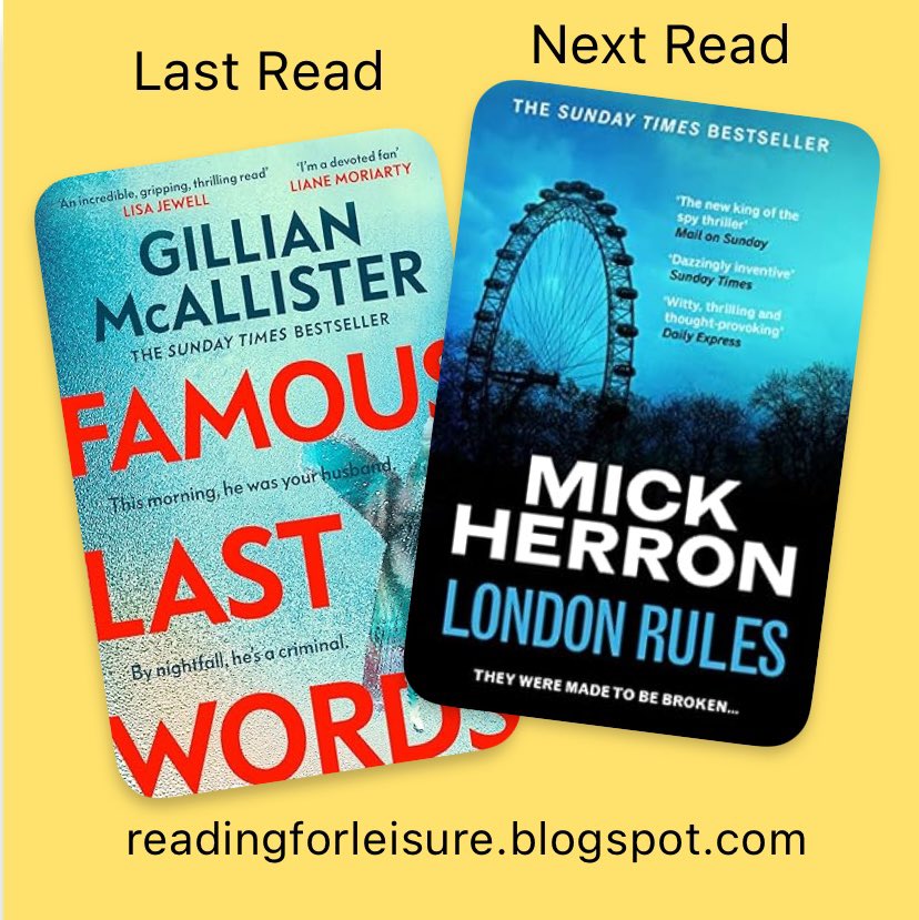 Debbie_Hart_UK's tweet photo. #FamousLastWords by @GillianMAuthor & @MichaelJBooks has you gripped from the first page to the last.
Now on to book 100 of the year and a return to #SloughHouse with #LondonRules by Mick Herron https://t.co/ErGhYnpJo9