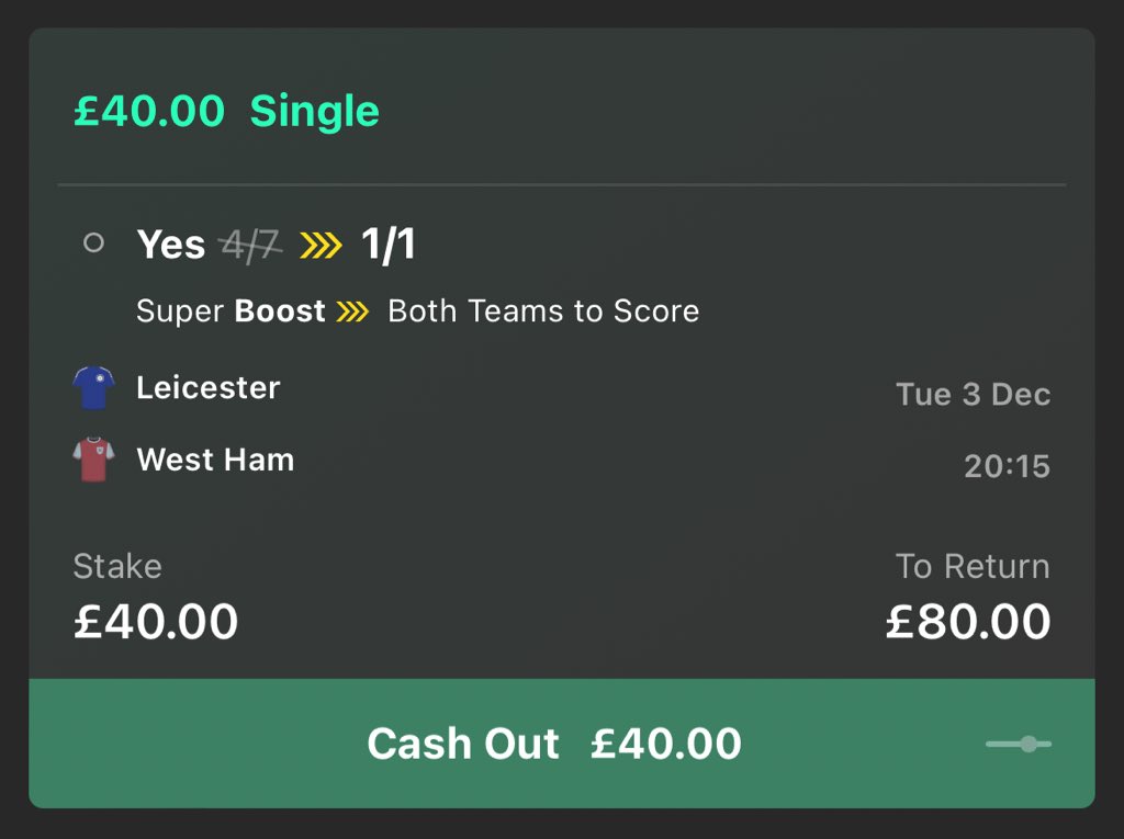 ValueBetSpotter's tweet image. 😍  OH YES… Premier League free £80 cash giveaway!

If this Leicester vs West Ham super boost wins, we’ll give away £80 free cash!

👉 £40 to someone who LIKES this tweet.
👉 £40 to someone who RETWEETS this tweet.

Must be following us. Ready? Go!