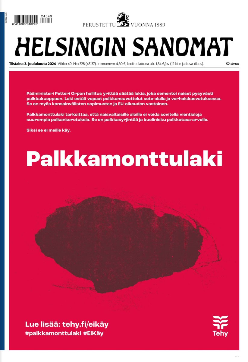 Lakimuutoksella työnnetään meidät hoitajat ja muut naisvaltaset alat palkkamonttuun. En ymmärrä että 2024 Suomessa tasa-arvo estetään lainsäädännöllä 😡

Lue lisää:  tehy.fi/eikäy 

#tehy #eikäy