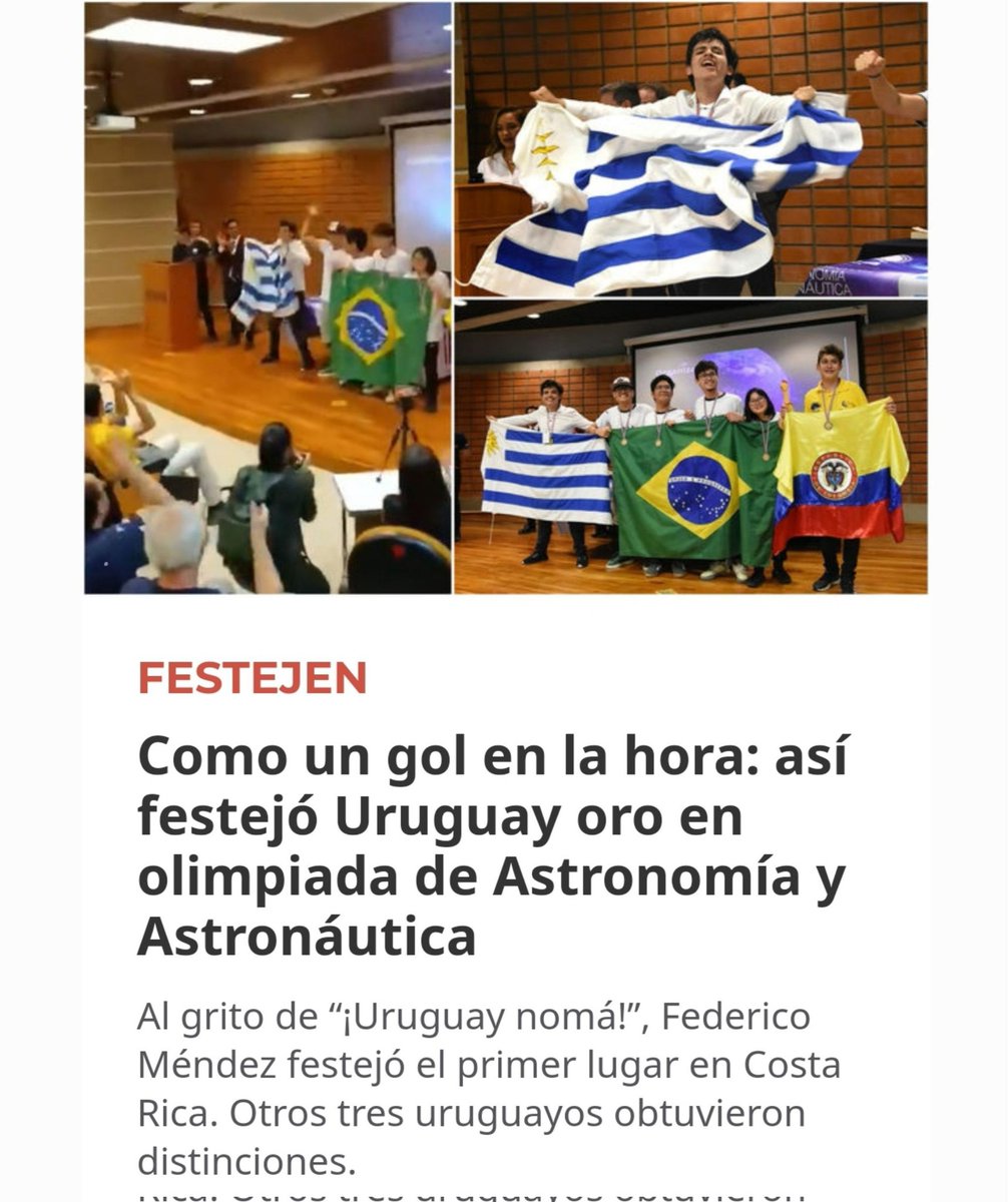 Como un gol en la hora: así festejó Uruguay oro en olimpiada de Astronomía y Astronáutica

Montevideo Portal:
montevideo.com.uy/Ciencia-y-Tecn…