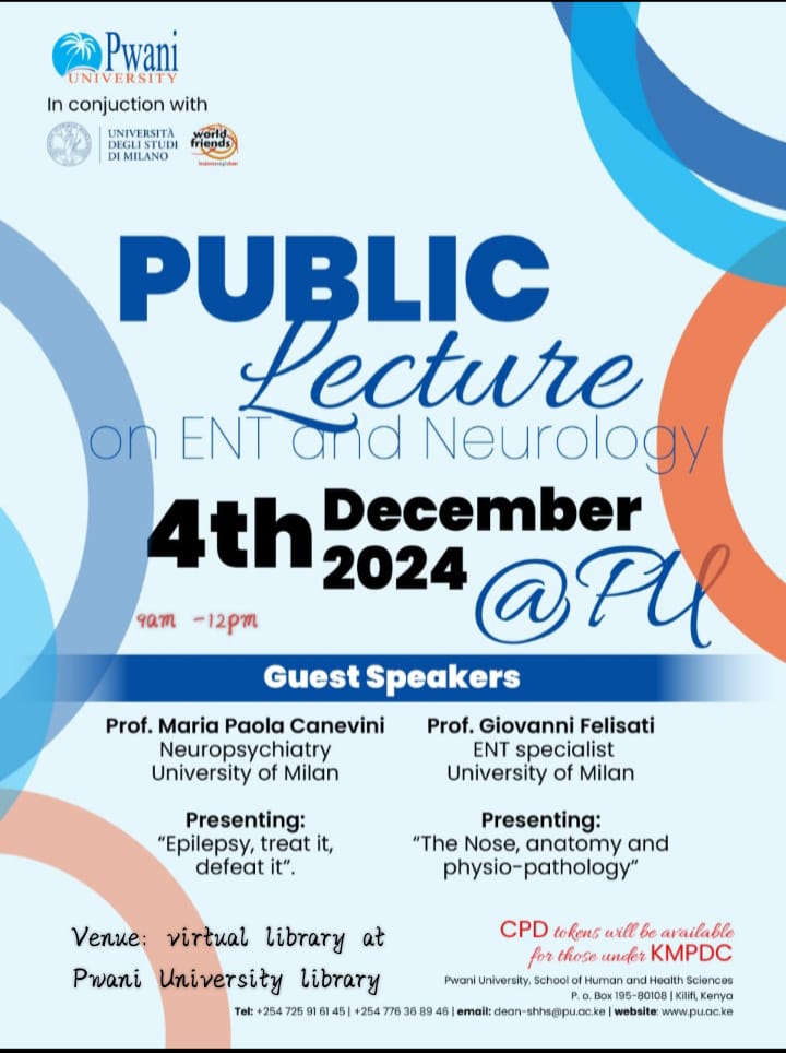 Welcome for public lecture on ENT and Neurology in Virtual library at 10am-12pm. The date is 4th December 2024. Guest speakers include Prof. Maria Paola  and Prof. Giovanni Felisati from University of Milan.
