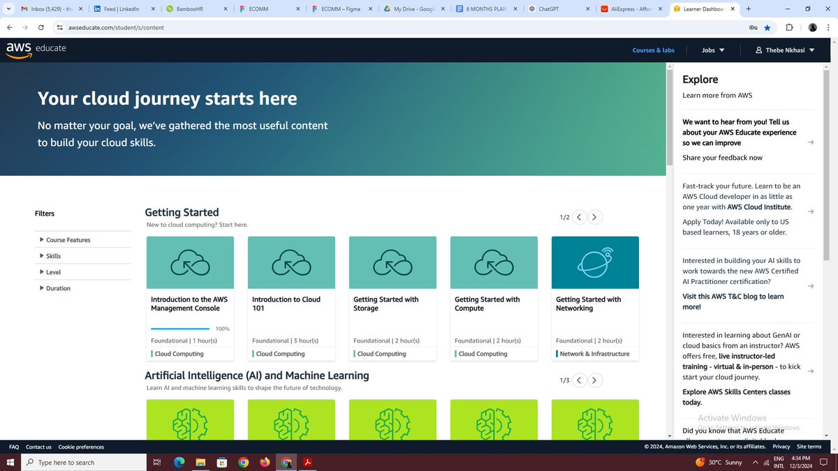 WHAT AM I BUSY WITH NOW?🚀 Embarking on a New Journey: Upskilling with AWS (Amazon Web Services) course! 🌐 Cloud computing is transforming industries, I’m eager to dive into this powerful technology to enhance my expertise as a Full Stack Web Developer.