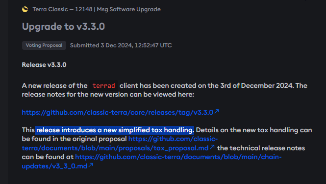 VegasMorph's tweet photo. New simplified tax handling is now live #12148 🔥 , go and vote guys.. #Lunc $lunc #terraclassic #Ustc $ustc #burn #lunaclassic https://t.co/wPk9cubf5Y