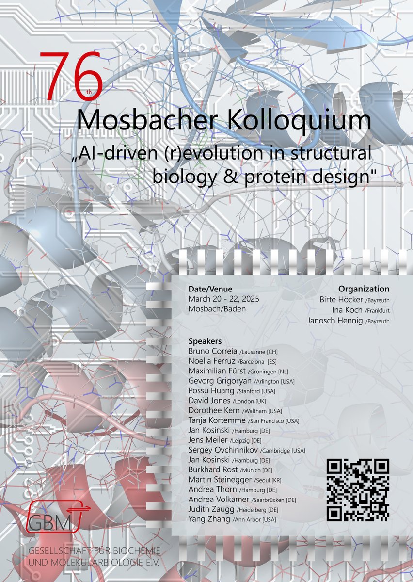 Registration is open: 76. Mosbacher Kolloquium "AI-driven (r)evolution in structural biology &amp; protein design" from 20.03.2025–22.03.2025
mosbacher-kolloquium.org
Early registration: January 31, 2025
Poster abstracts: January 31, 2025
Please RT!