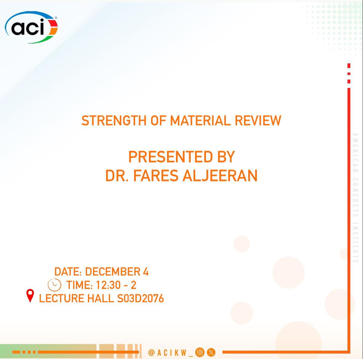Join the Review of Strength of Material Presented by Dr.Fares Aljeeran .