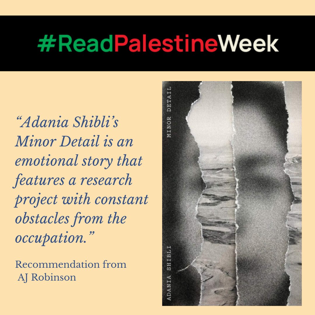 MELALibs's tweet image. From AJ Robinson &quot;Adania Shibli&apos;s Minor Detail is an emotional story that features a research project with constant obstacles from the occupation&quot; 
search.worldcat.org/title/11253542… #ReadPalestineWeek #ReadPalestine #ReadPalestinianAuthors